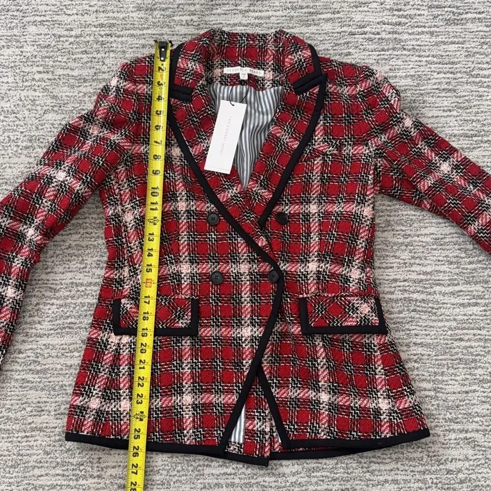 NWT VERONICA BEARD HARRIET CUTAWAY DICKEY BLAZER JACKET PLAID CHECK TWEED RED 8 - Picture 9 of 15